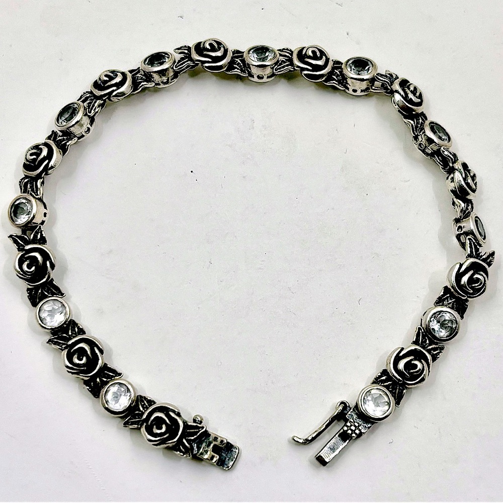 PZ  Sterling Rose And Clear Gemstone Tennis Bracelet